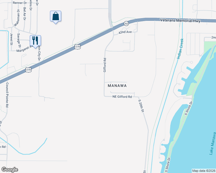 map of restaurants, bars, coffee shops, grocery stores, and more near 4700 Gifford Road in Council Bluffs