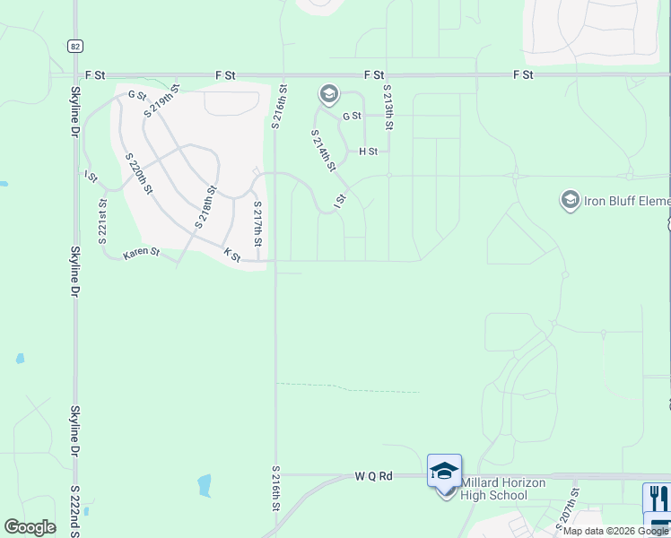 map of restaurants, bars, coffee shops, grocery stores, and more near 4625 South 216th Street in Omaha