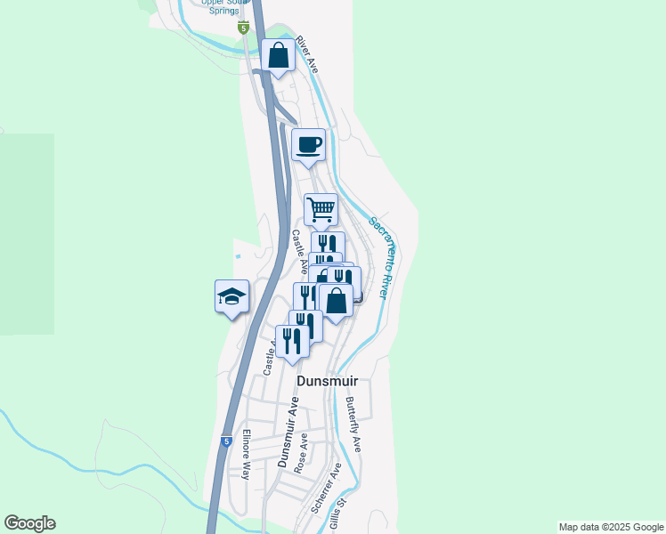 map of restaurants, bars, coffee shops, grocery stores, and more near 5606-5698 Dunsmuir Avenue in Dunsmuir