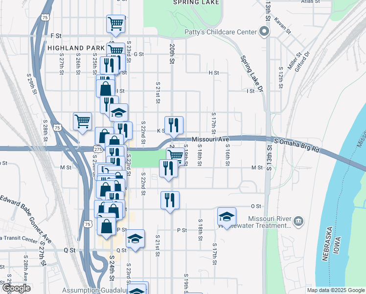 map of restaurants, bars, coffee shops, grocery stores, and more near 4707 South 20th Street in Omaha