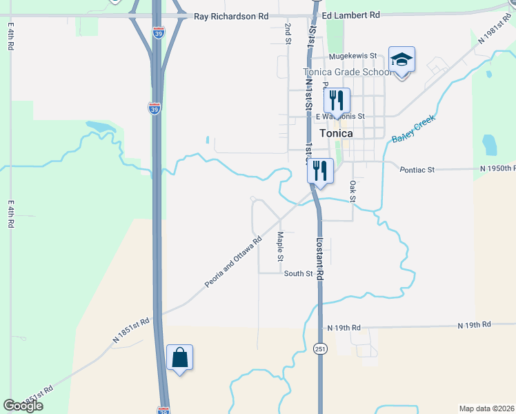 map of restaurants, bars, coffee shops, grocery stores, and more near 7 Bailey Creek Drive in Tonica