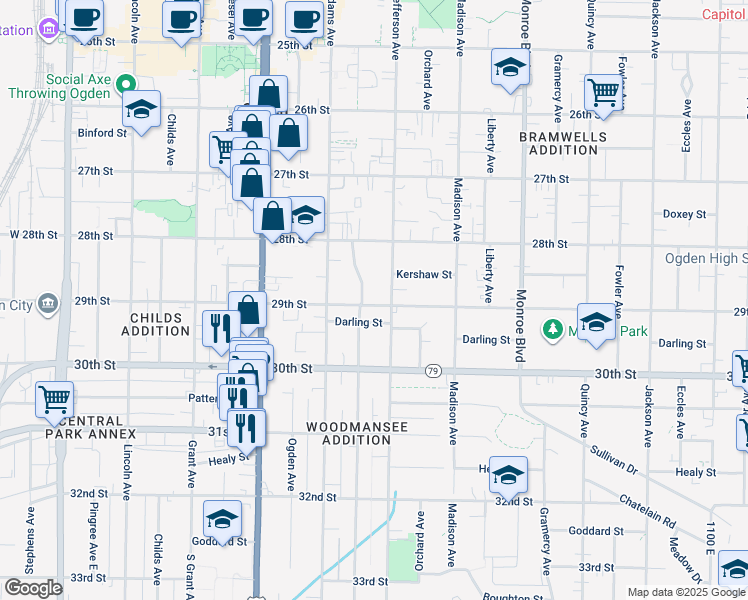 map of restaurants, bars, coffee shops, grocery stores, and more near 564 29th Street in Ogden
