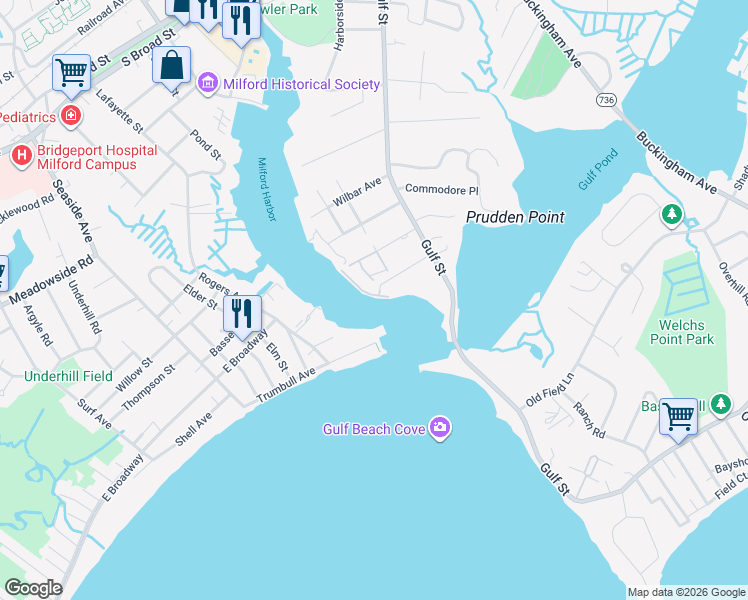 map of restaurants, bars, coffee shops, grocery stores, and more near 35 Oyster Landing Road in Milford