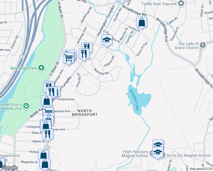 map of restaurants, bars, coffee shops, grocery stores, and more near 51 Dupont Place in Bridgeport