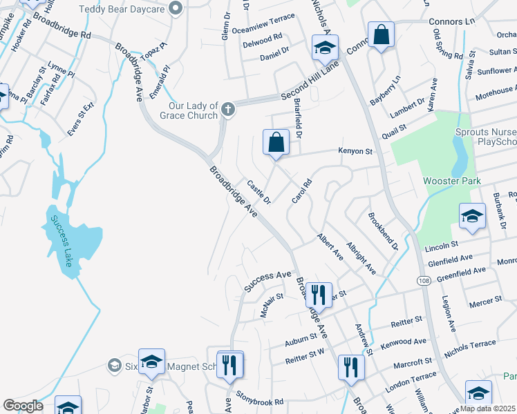 map of restaurants, bars, coffee shops, grocery stores, and more near 3094 Broadbridge Avenue in Stratford
