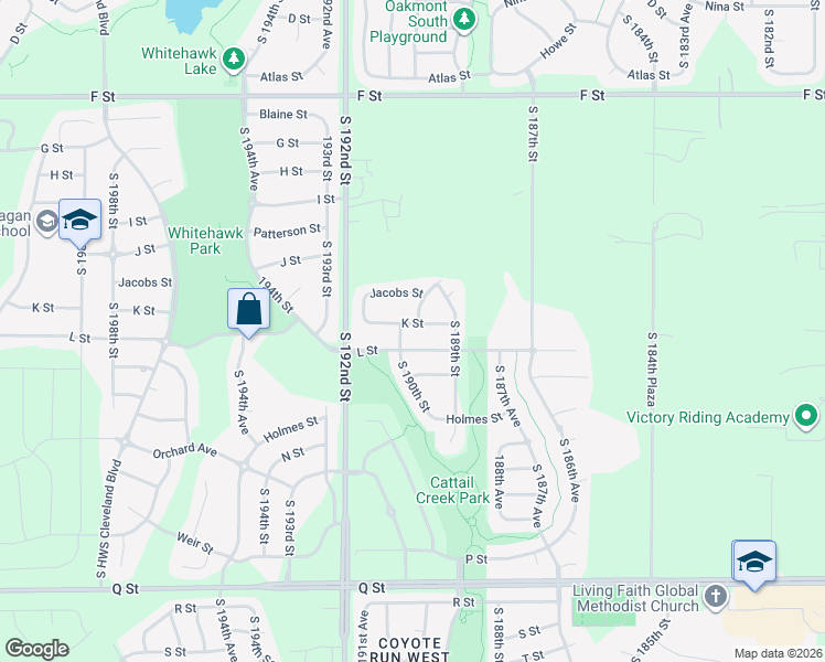map of restaurants, bars, coffee shops, grocery stores, and more near 19005 K Street in Omaha