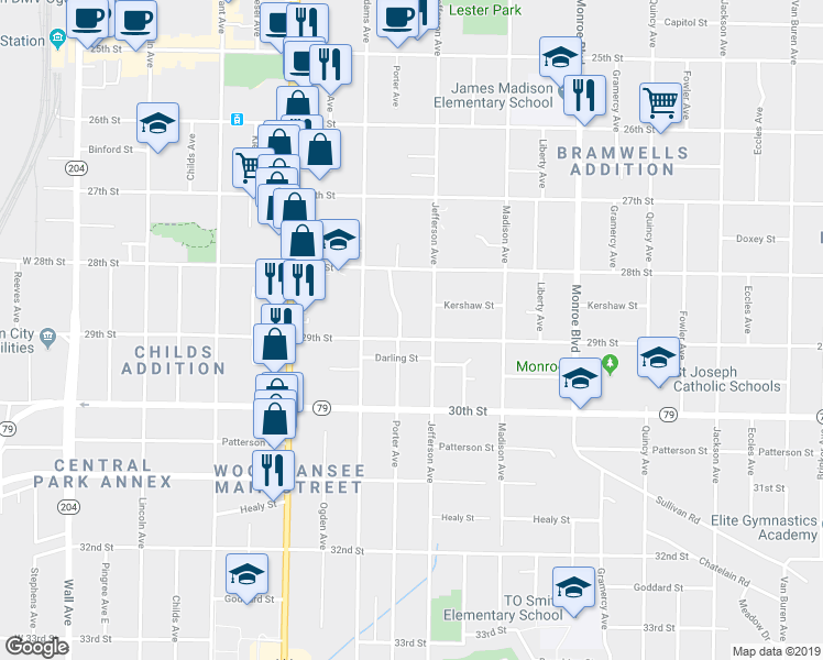 map of restaurants, bars, coffee shops, grocery stores, and more near 562 29th Street in Ogden