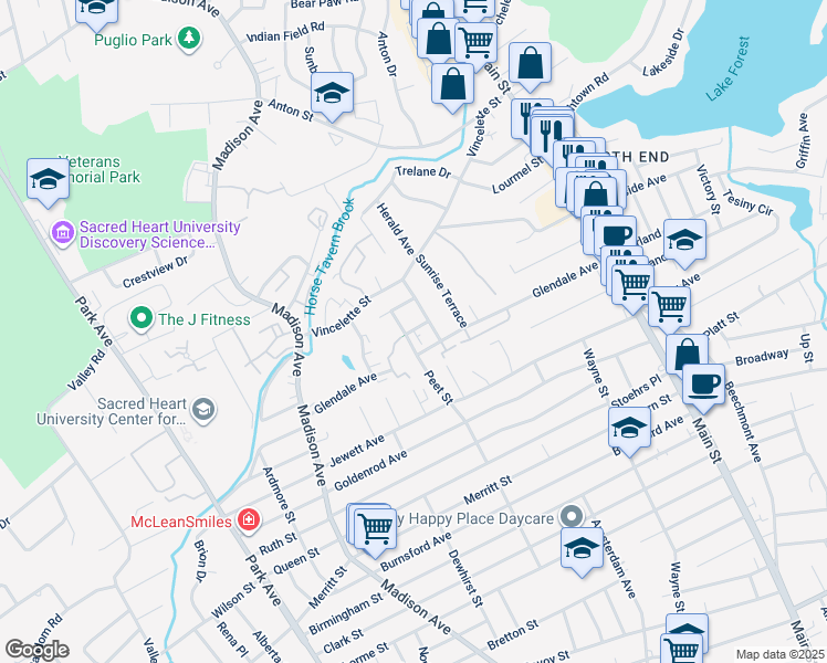 map of restaurants, bars, coffee shops, grocery stores, and more near 87 Primrose Avenue in Bridgeport