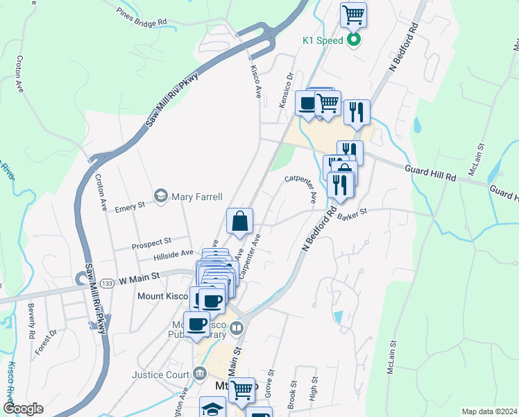 map of restaurants, bars, coffee shops, grocery stores, and more near 155 Carpenter Avenue in Mount Kisco