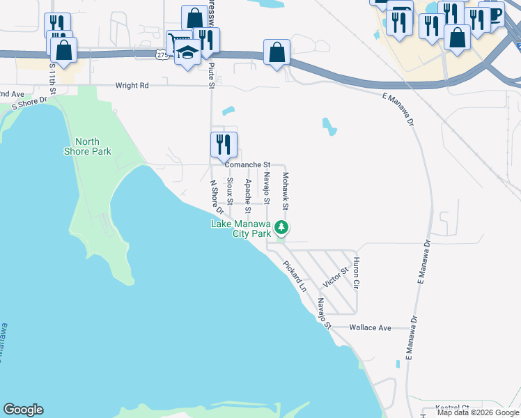 map of restaurants, bars, coffee shops, grocery stores, and more near 4603 Apache Street in Council Bluffs
