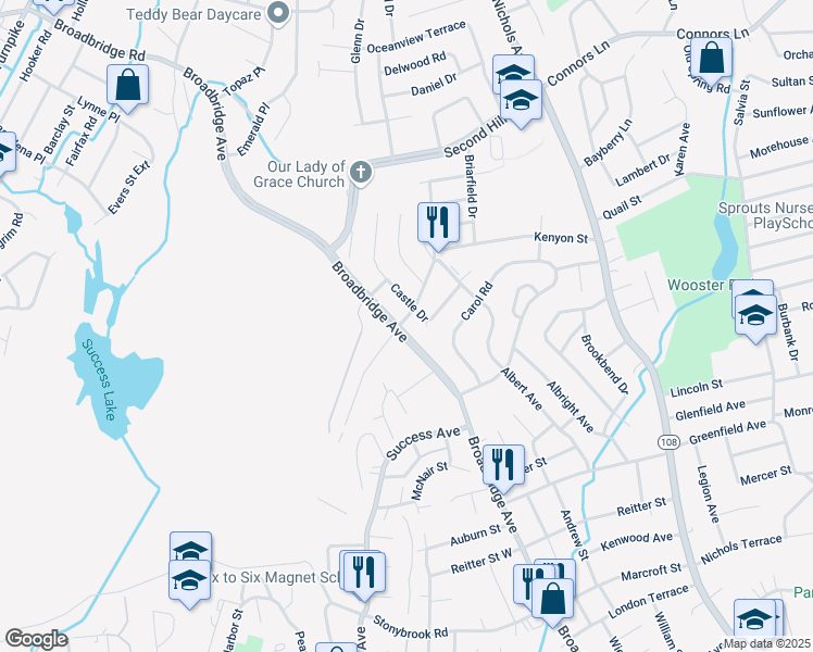map of restaurants, bars, coffee shops, grocery stores, and more near 3094 Broadbridge Avenue in Stratford