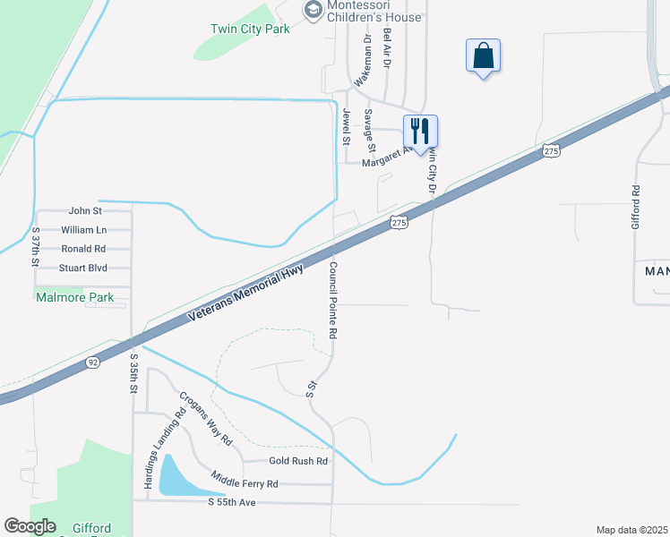 map of restaurants, bars, coffee shops, grocery stores, and more near 3037-3305 Highway 92 in Council Bluffs