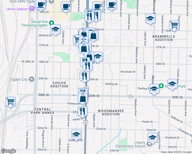 map of restaurants, bars, coffee shops, grocery stores, and more near 454 29th St in Ogden