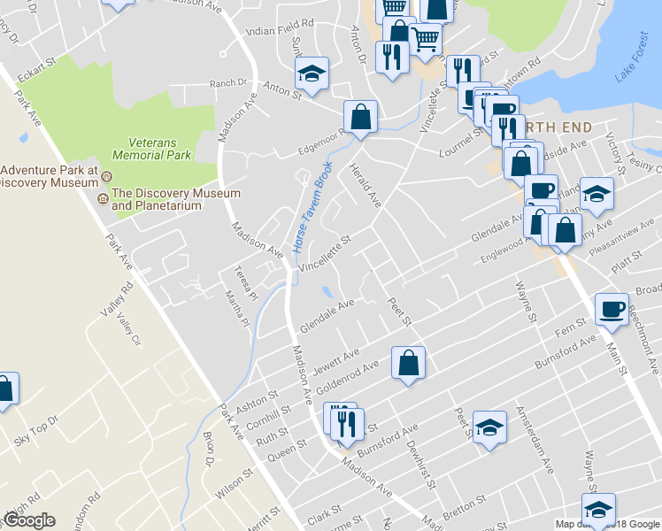 map of restaurants, bars, coffee shops, grocery stores, and more near 8 Ameridge Drive in Bridgeport