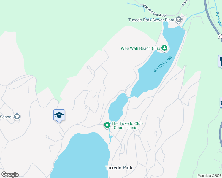 map of restaurants, bars, coffee shops, grocery stores, and more near 43 Ontio Road in Tuxedo Park