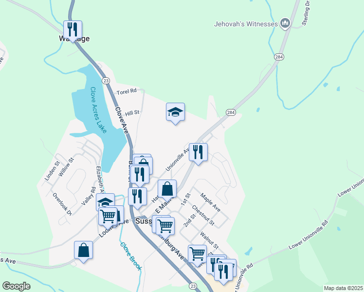 map of restaurants, bars, coffee shops, grocery stores, and more near 51 Unionville Ave in Sussex