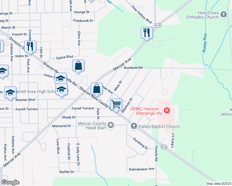 map of restaurants, bars, coffee shops, grocery stores, and more near 2001 Mary Street in Farrell