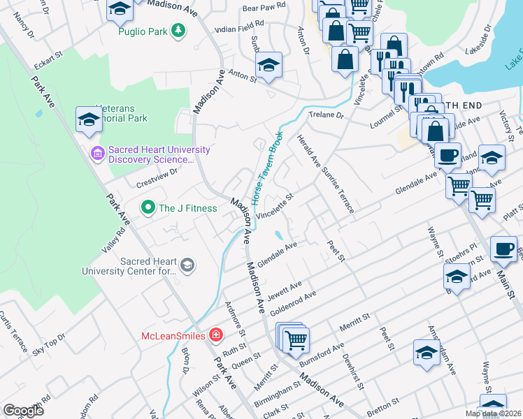map of restaurants, bars, coffee shops, grocery stores, and more near in Bridgeport