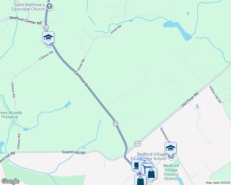 map of restaurants, bars, coffee shops, grocery stores, and more near 22 Long Meadow Road in Bedford
