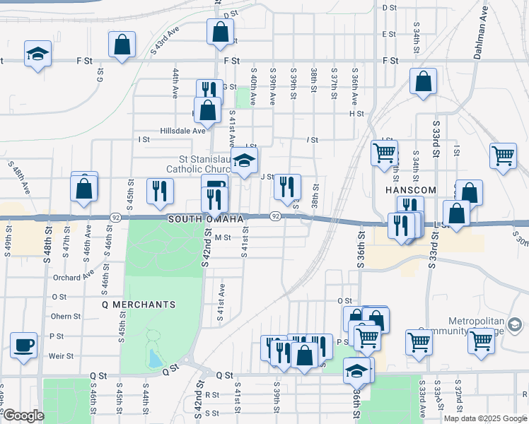map of restaurants, bars, coffee shops, grocery stores, and more near 3944 L Street in Omaha