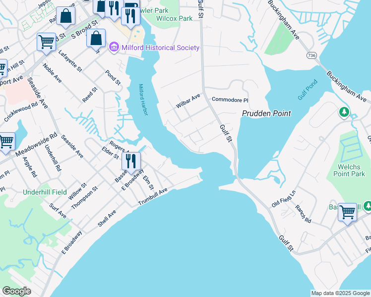 map of restaurants, bars, coffee shops, grocery stores, and more near 15 Oyster Landing Road in Milford