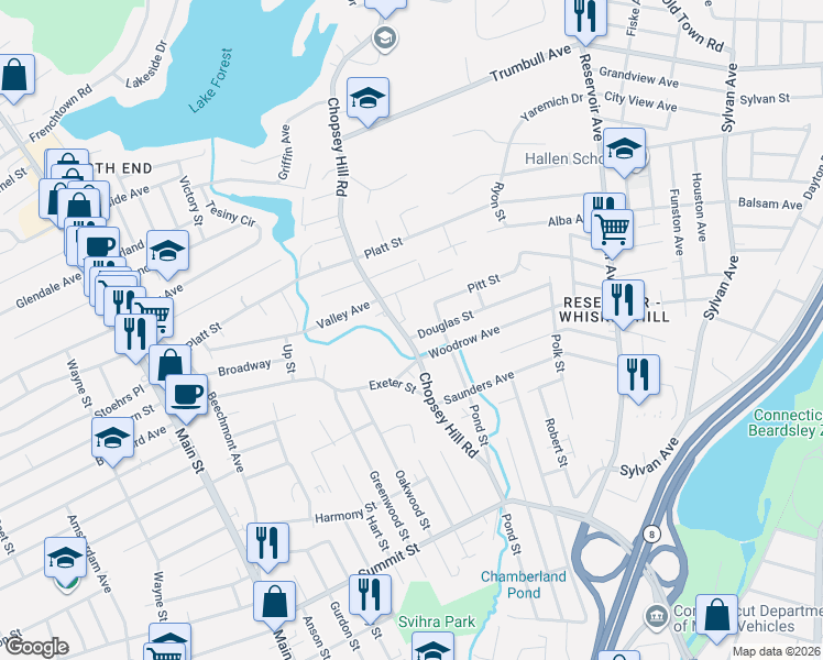 map of restaurants, bars, coffee shops, grocery stores, and more near 785 Chopsey Hill Road in Bridgeport