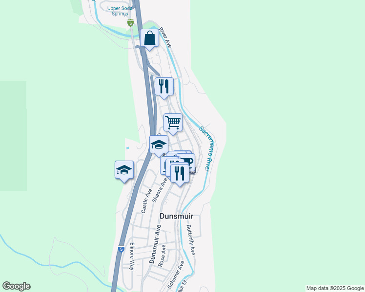 map of restaurants, bars, coffee shops, grocery stores, and more near 5606 Dunsmuir Avenue in Dunsmuir