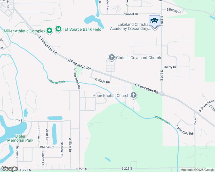 map of restaurants, bars, coffee shops, grocery stores, and more near 2200 East Blossom Lane in Warsaw