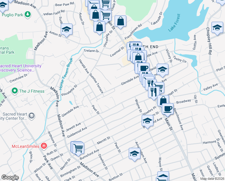 map of restaurants, bars, coffee shops, grocery stores, and more near 280 Jewett Avenue in Bridgeport