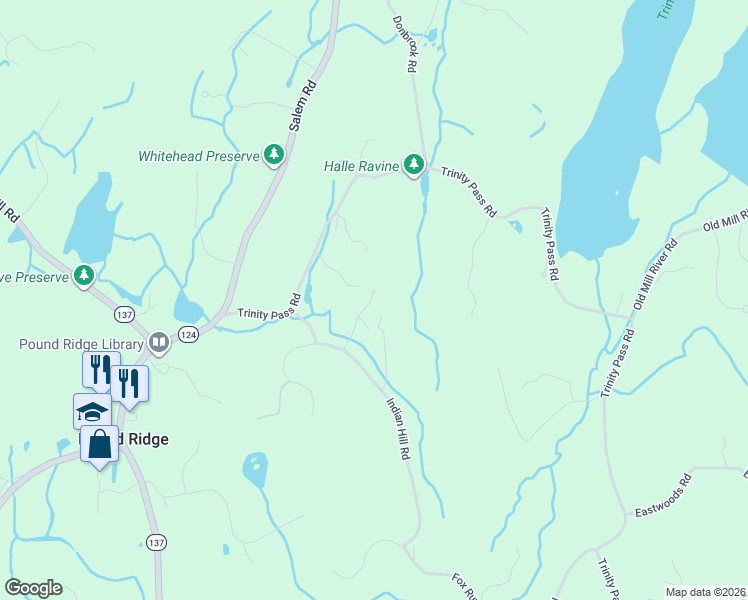 map of restaurants, bars, coffee shops, grocery stores, and more near 49 Indian Hill Road in Pound Ridge