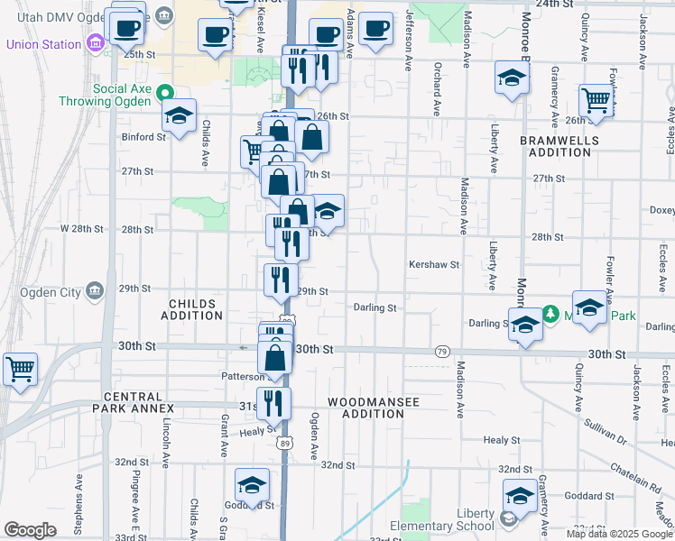 map of restaurants, bars, coffee shops, grocery stores, and more near 454 29th Street in Ogden