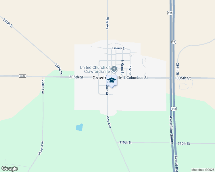 map of restaurants, bars, coffee shops, grocery stores, and more near 200 South Main Street in Crawfordsville