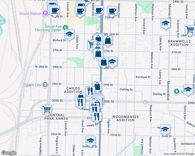 map of restaurants, bars, coffee shops, grocery stores, and more near in Ogden