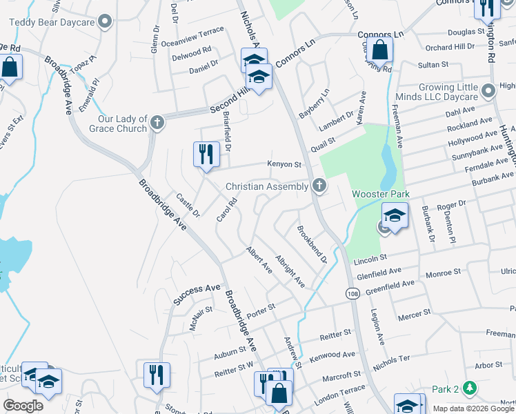 map of restaurants, bars, coffee shops, grocery stores, and more near 245 Marina Drive in Stratford