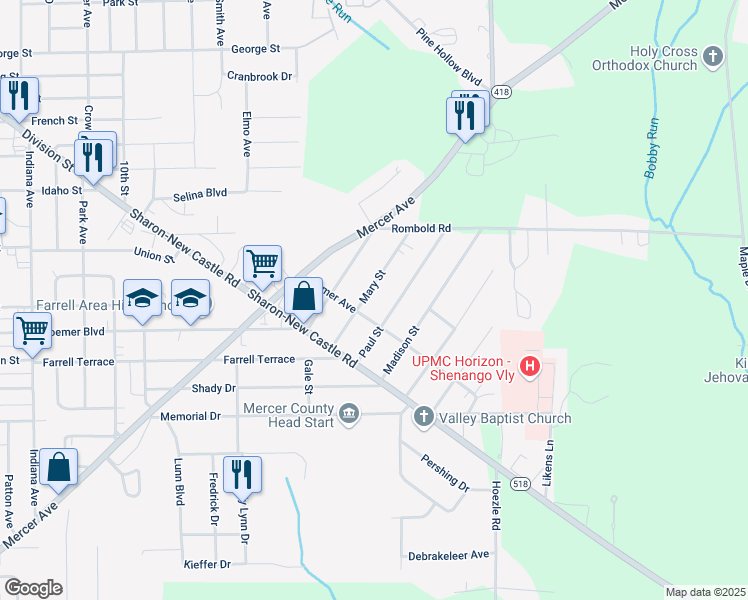 map of restaurants, bars, coffee shops, grocery stores, and more near 2001 Mary Street in Farrell