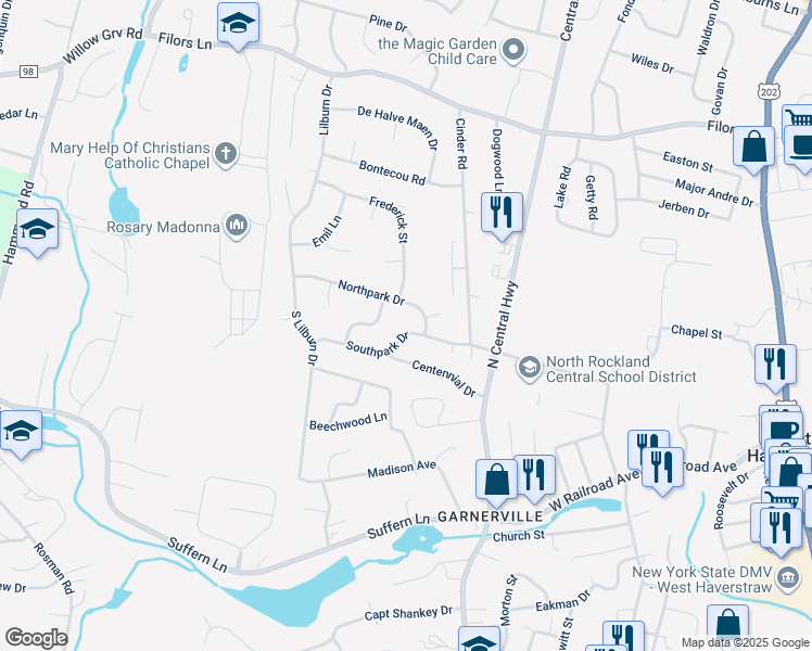 map of restaurants, bars, coffee shops, grocery stores, and more near 20 Centennial Drive in Thiells