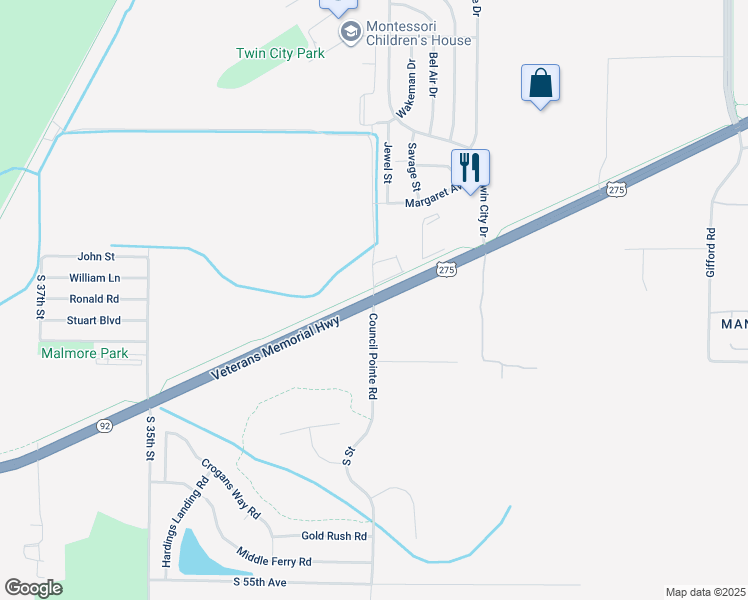 map of restaurants, bars, coffee shops, grocery stores, and more near 3037-3305 Highway 92 in Council Bluffs