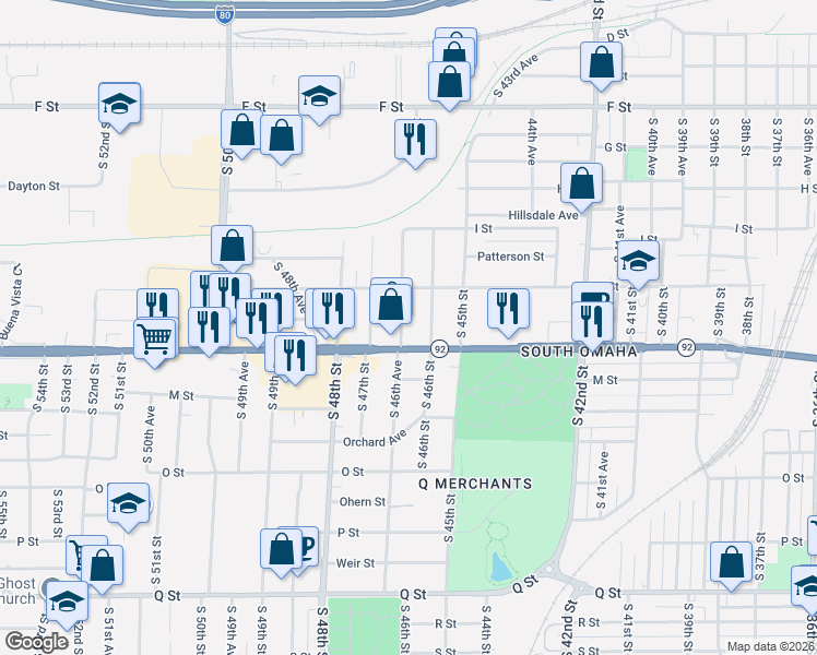 map of restaurants, bars, coffee shops, grocery stores, and more near in Omaha