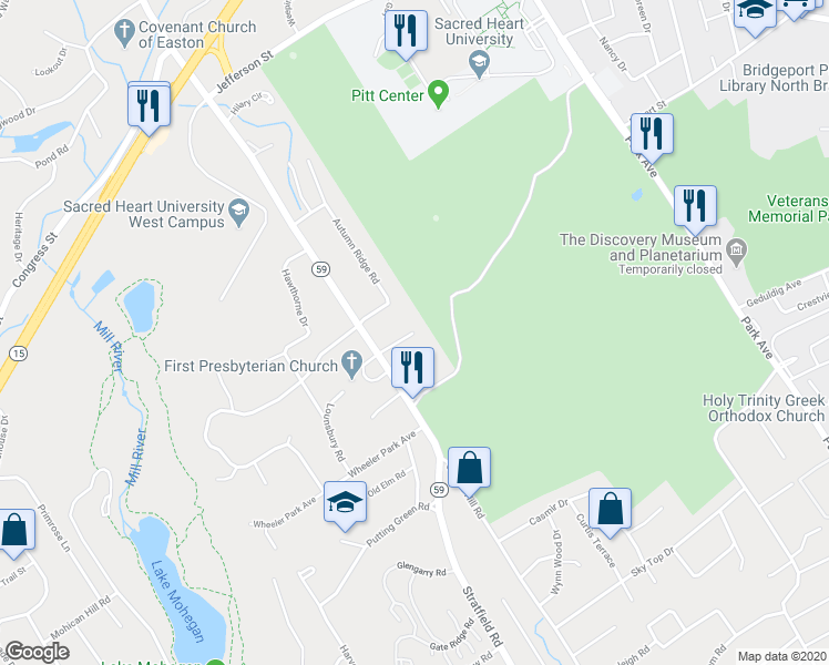 map of restaurants, bars, coffee shops, grocery stores, and more near 1 Wellner Drive in Fairfield