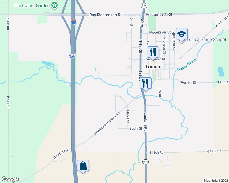 map of restaurants, bars, coffee shops, grocery stores, and more near 7 Bailey Creek Drive in Tonica