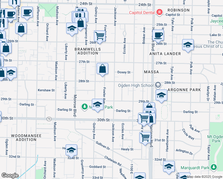 map of restaurants, bars, coffee shops, grocery stores, and more near 2803 Jackson Avenue in Ogden