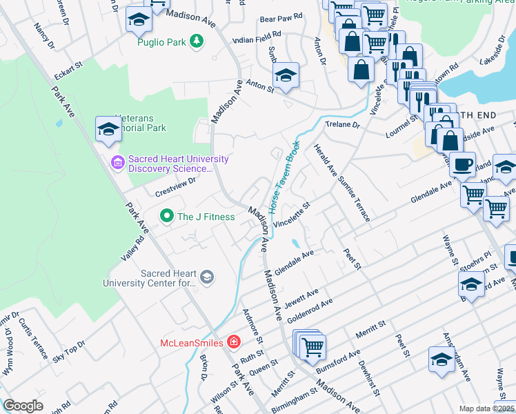 map of restaurants, bars, coffee shops, grocery stores, and more near 60 Cherry Hill Drive in Bridgeport