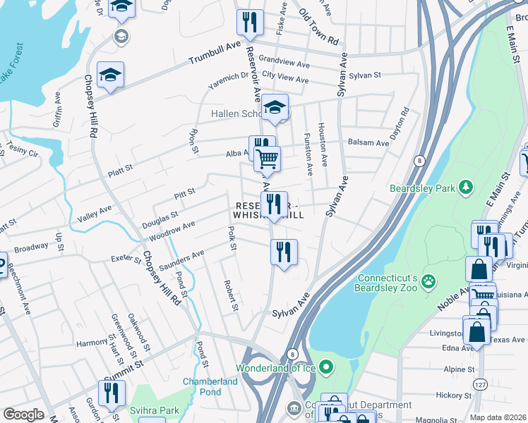 map of restaurants, bars, coffee shops, grocery stores, and more near in Bridgeport