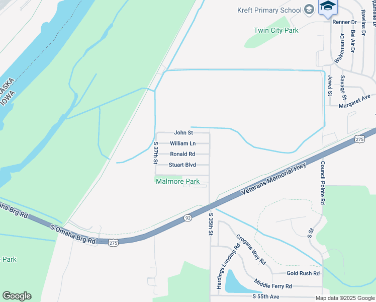 map of restaurants, bars, coffee shops, grocery stores, and more near 3514 William Lane in Council Bluffs