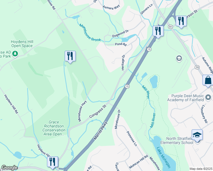 map of restaurants, bars, coffee shops, grocery stores, and more near 4 Morehouse Road in Easton