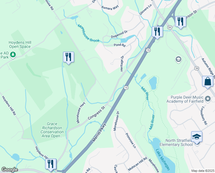 map of restaurants, bars, coffee shops, grocery stores, and more near 4 Morehouse Road in Easton
