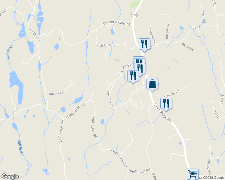map of restaurants, bars, coffee shops, grocery stores, and more near 213 Lakeside Drive in South Salem