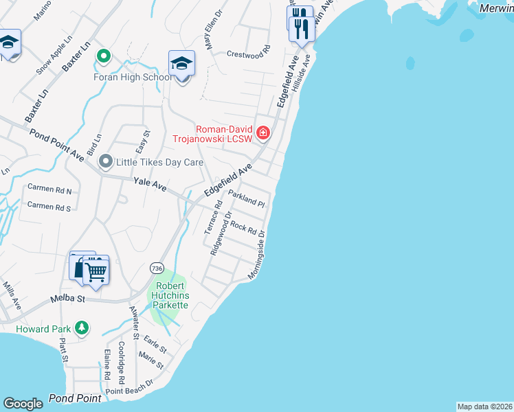 map of restaurants, bars, coffee shops, grocery stores, and more near 5 Parkland Place in Milford