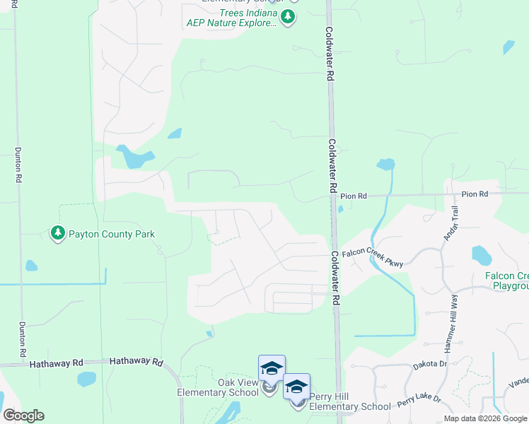 map of restaurants, bars, coffee shops, grocery stores, and more near 14301 Coldwater Road in Fort Wayne