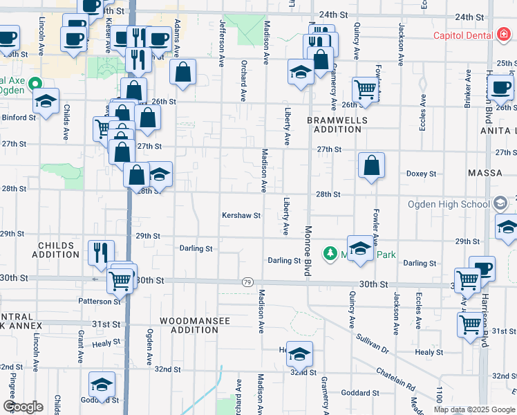 map of restaurants, bars, coffee shops, grocery stores, and more near 669 28th Street in Ogden